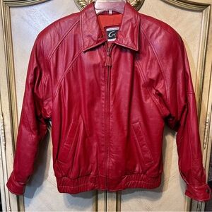 Vintage Global Identity Red Leather Zip Front Coat Jacket